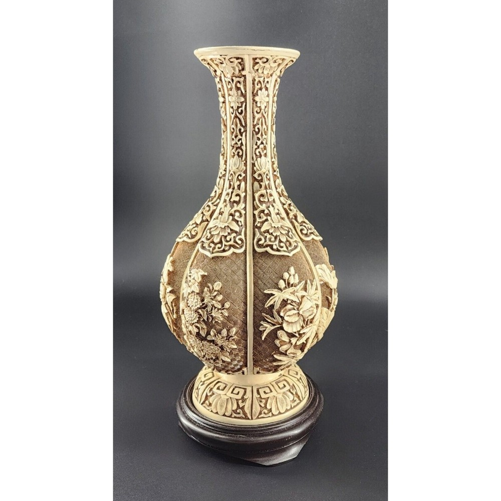 Resin 'Ivory Dynasty' Brass Vase Arnart Imports Taiwan 12" Tall With Stand